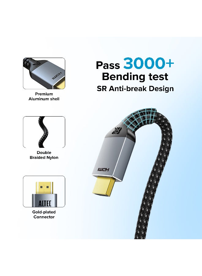 Altec Lansing HDMI 2.1 Cable - 1.5M, 48Gbps High-Speed, 8K@60Hz, Aluminum Alloy Shell, Durable Nylon Braided compatible with  UHD TV, PlayStation, Xbox Series X, Nintendo- Black - Image 3